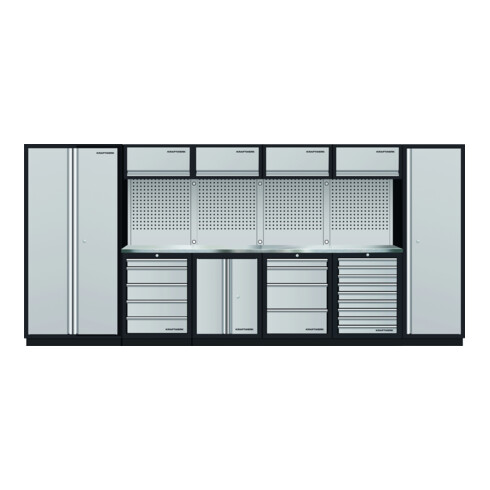 Mobilier d'atelier Mobilio 6 éléments Kraftwerk, porte à charnière, armoire haute, acier inoxydable
