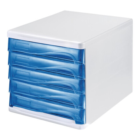Module de classement 5 tiroirs gris clair/bleu transparent plastique H245xl265xP