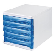 Module de classement 5 tiroirs gris clair/bleu transparent plastique H245xl265xP