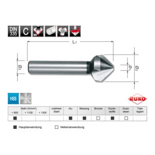 Module Fraises à chanfreiner 3 dents DIN 335 forme C 90° HSS + HSS Co 5 + HSS-TiN, en Quadro Pack