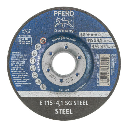 PFERD Mola SG-STEEL, ⌀115Xl=4mm