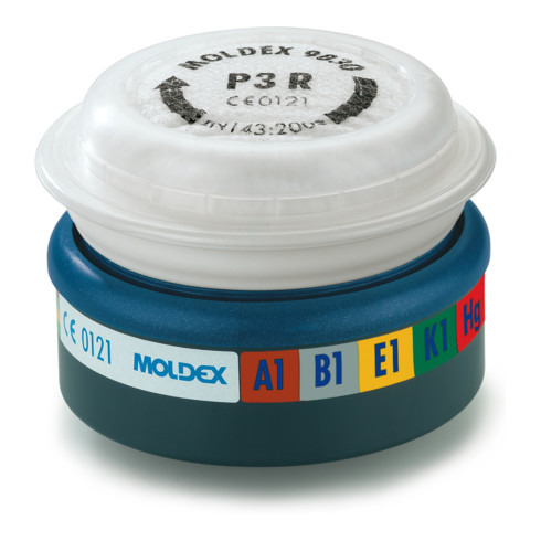 Moldex Filtre combiné A1B1E1K1Hg P3 RD, pour séries 7000 + 9000, EasyLock®, gaz organiques, gaz inorganiques, gaz acides, ammoniaque, dioxyde de soufre, mercure et particules