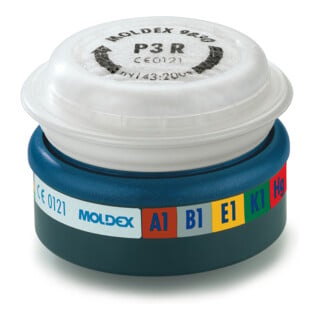 Moldex Filtre combiné A1B1E1K1Hg P3 RD, pour séries 7000 + 9000, EasyLock®, gaz organiques, gaz inorganiques, gaz acides, ammoniaque, dioxyde de soufre, mercure et particules