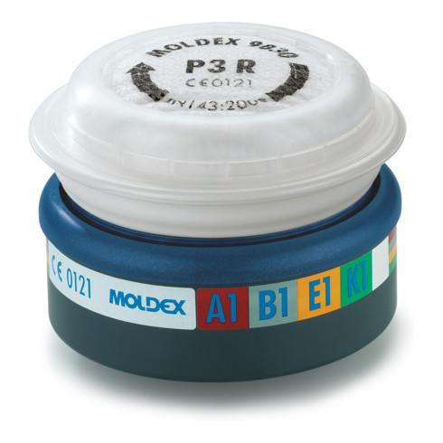 Moldex Kombifilter A1B1E1K1 P3 R in Blisterverpackung, für Serie 7000 + 9000, EasyLock®, organische Gase, anorganische Gase, Saure Gase, Ammoniak und Partikel  in Blisterverpackung (2 Stück)