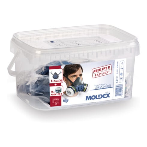 Moldex mondmasker A1B1E1K1 P3 R, maat M, serie 7000, organische gassen, anorganische gassen, zure gassen, ammoniak en deeltjes EasyLock®.