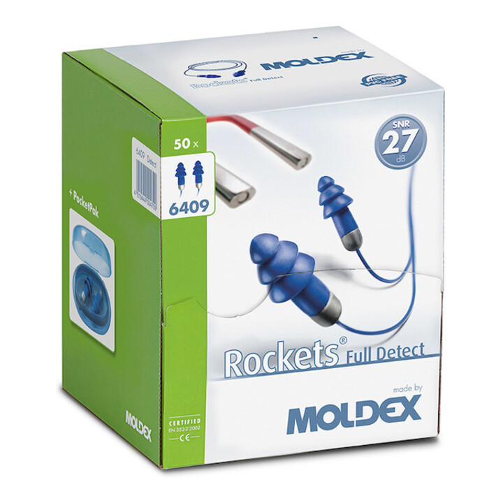 Moldex Wiederverwendbare Gehörschutzstöpsel Rockets Full Detect, ein Paar im PocketPak SNR 27 dB