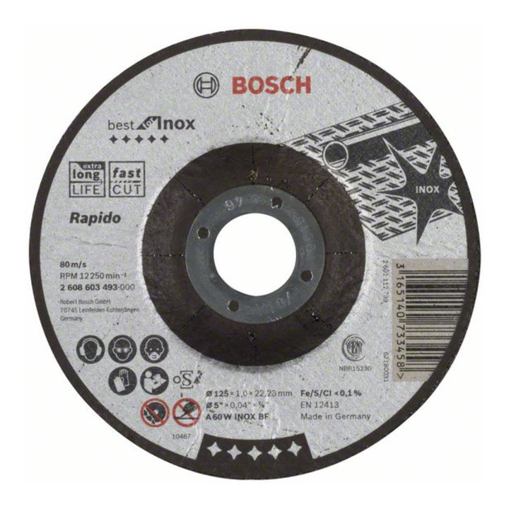 Molette de tronçonnage Bosch coudée Best for Inox - Rapido A 60 W INOX BF, 125, 22,23, 1,0 mm