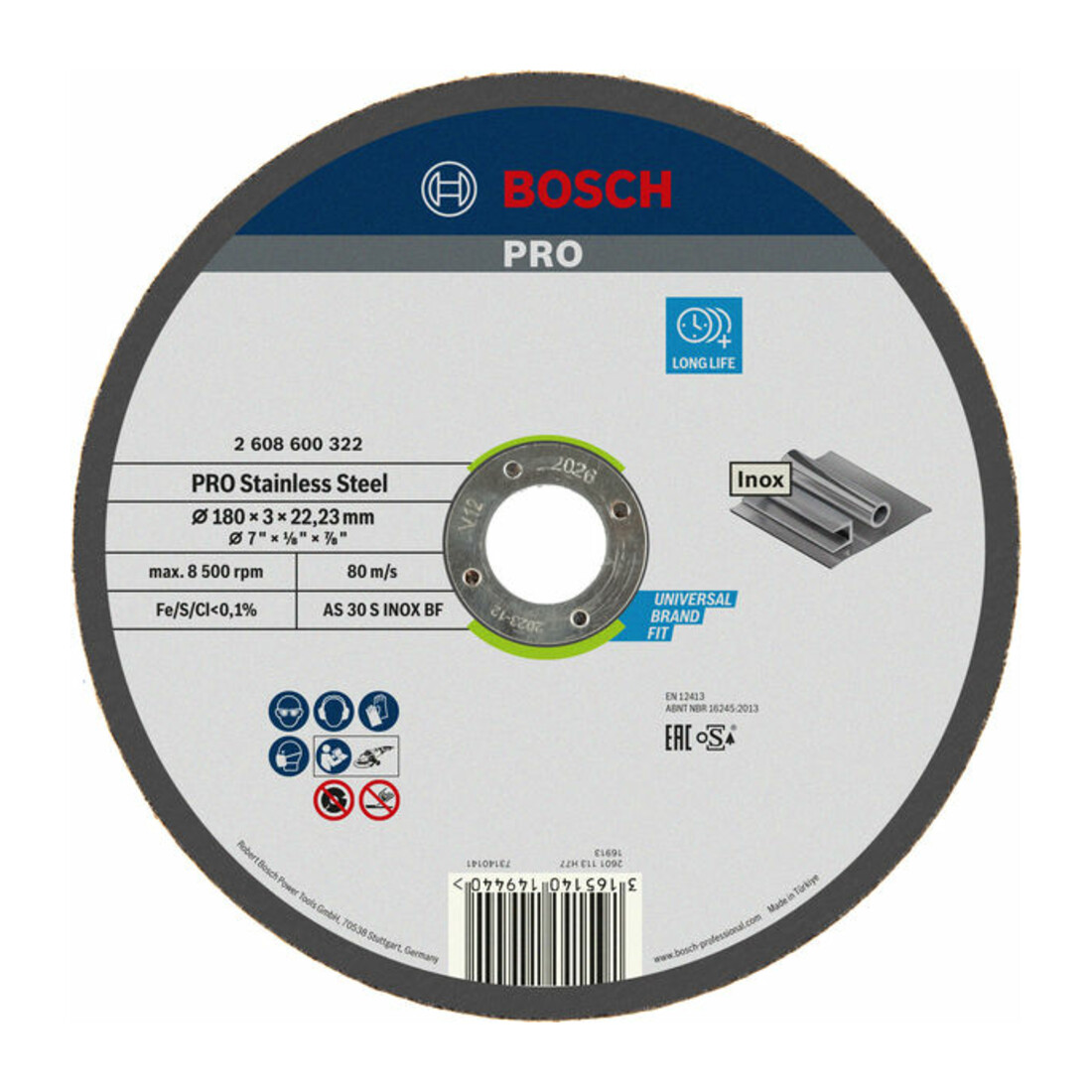 Molette de tronçonnage Bosch droite Expert pour Inox AS 30 S INOX BF 180 mm 3 mm