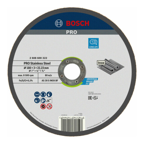 Molette de tronçonnage Bosch droite Expert pour Inox AS 30 S INOX BF 180 mm 3 mm
