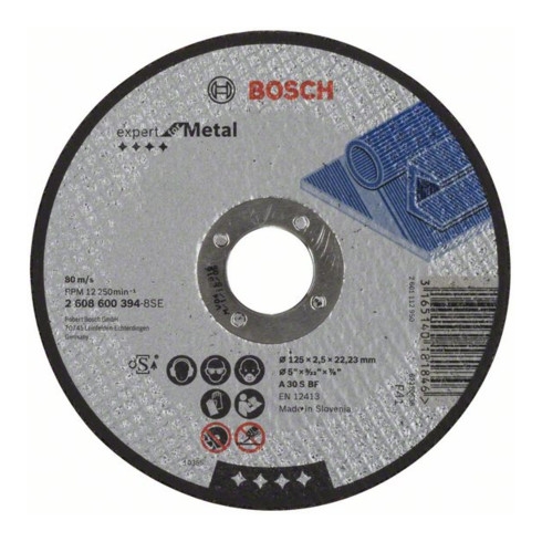 Molette de tronçonnage Bosch droite Expert pour Métal A 30 S BF, 125 mm, 22,23 mm, 2,5 mm