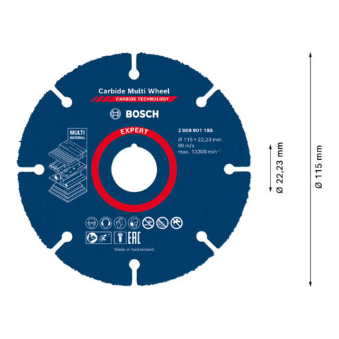 Molette de tronçonnage Bosch Expert en carbure, 115 mm, 1 mm, 22,23 mm