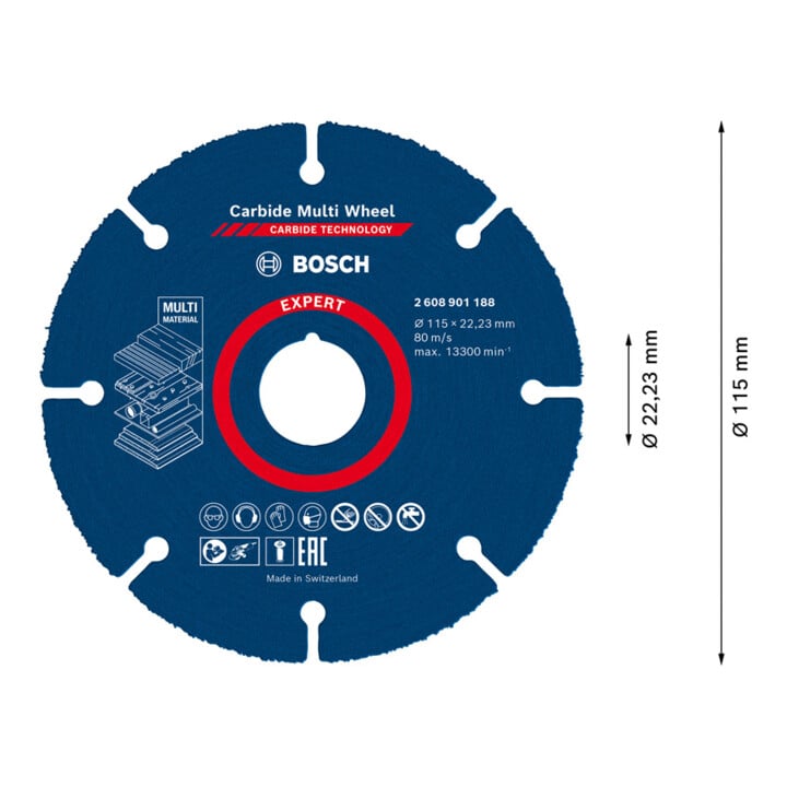 Molette de tronçonnage Bosch Expert en carbure, 115 mm, 1 mm, 22,23 mm