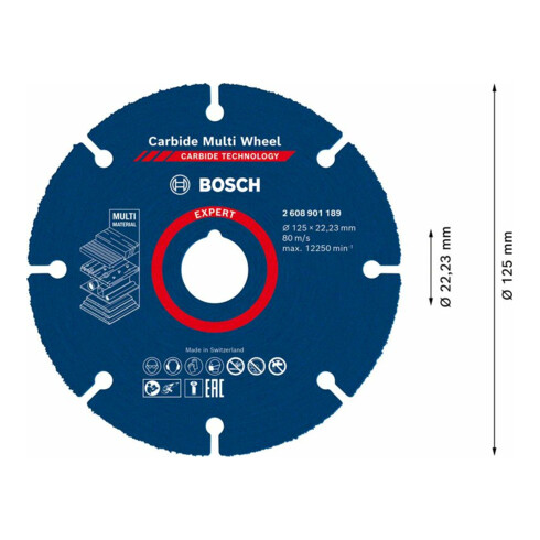 Molette de tronçonnage Bosch Expert en carbure, 125 mm, 1 mm, 22,23 mm