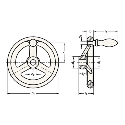 molette GN 950 b 17 mm d1 140 mm d2 14 mm GANTER