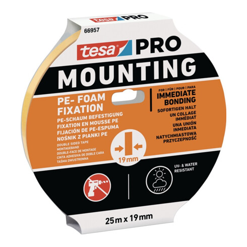 Montageband Mounting PRO PE-Fixation 66957 weiß L.25m B.19mm TESA