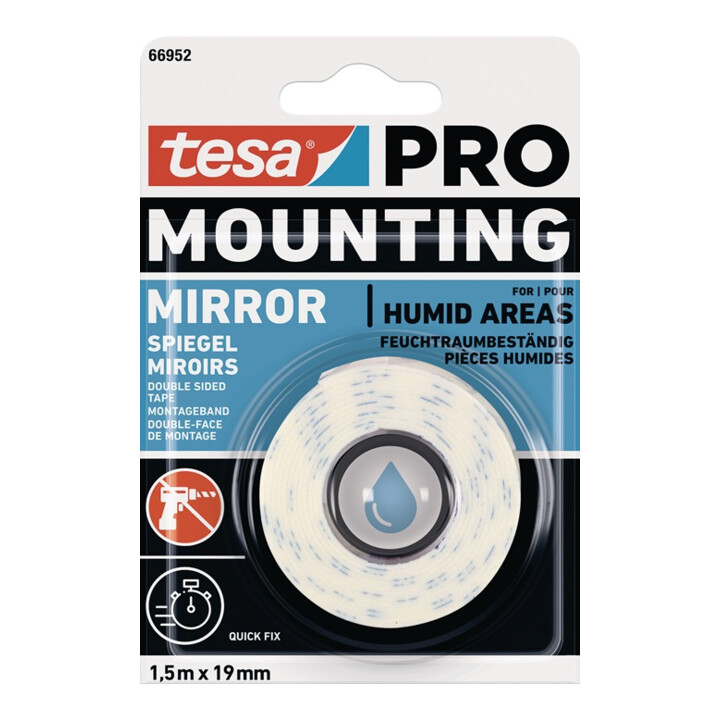 Montageband Mounting PRO Spiegel 66952 weiß L.1,5m B.19mm TESA