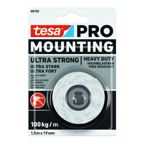 Montageband Mounting PRO Ultra Strong 66792 weiß L.1,5m B.19mm TESA