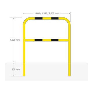 Moravia Arceau de protection extérieur noir/jaune 1300 × 1000 mm fixation murale par douille d’insertion