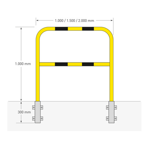 Moravia Arceau de protection extérieur noir/jaune 1300 × 1000 mm fixation murale par douille d’insertion