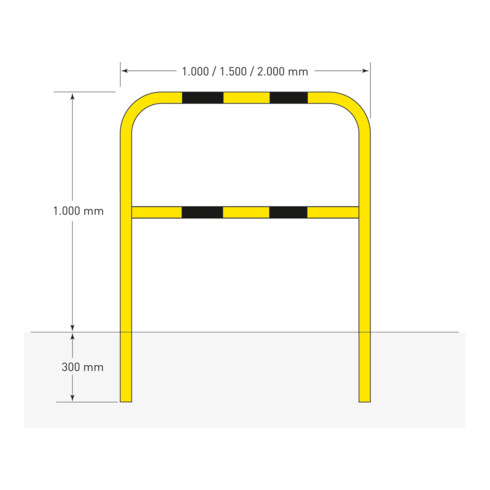 Moravia Arceau de protection intérieur noir/jaune 1300 × 1500 mm fixation murale avec douille galvanisée à chaud