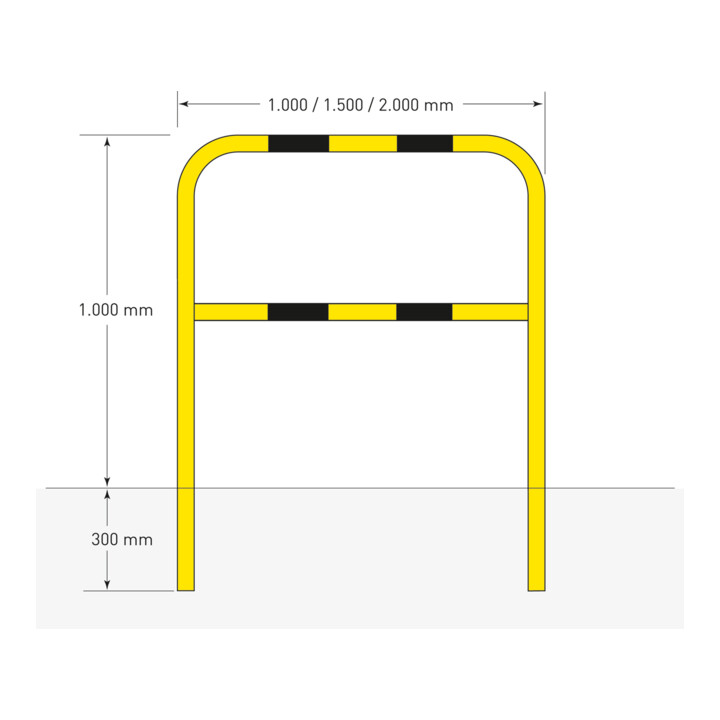 Moravia Arceau de protection intérieur noir/jaune 1300 × 1500 mm fixation murale avec douille galvanisée à chaud