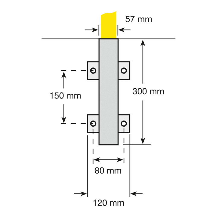 Moravia Arceau de protection intérieur noir/jaune 1300 × 1500 mm fixation murale avec douille galvanisée à chaud