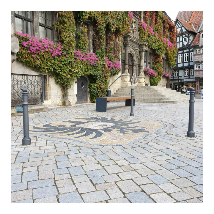 MORAVIA Bollard blason H 925 mm noyau en acier DB 703 2 œillets amovibles