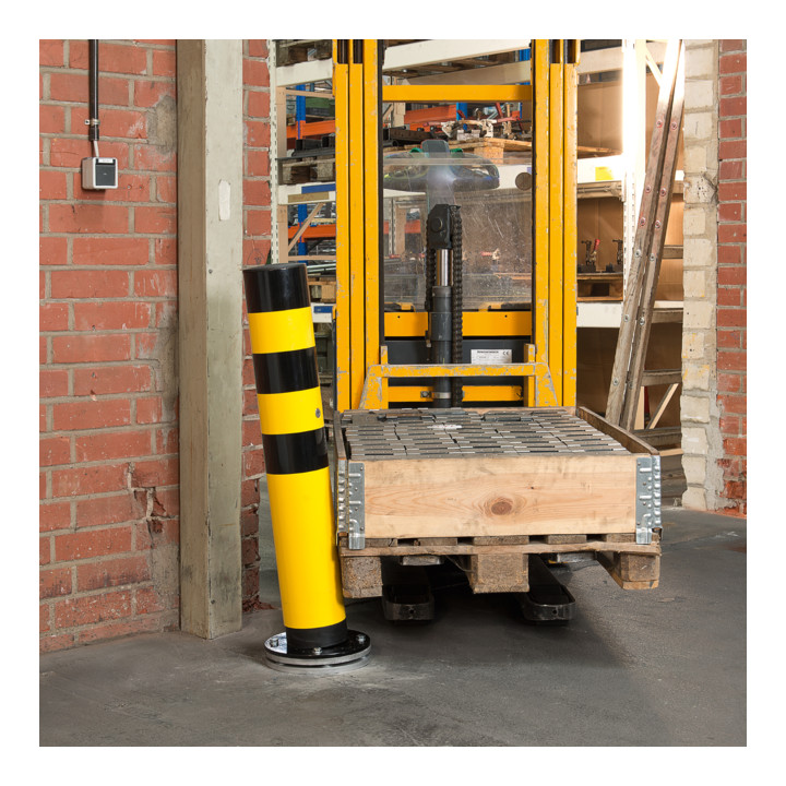 Moravia Bollard de protection SWING, pivotant, acier, jaune/noir, à cheviller, 159 × 1000 mm