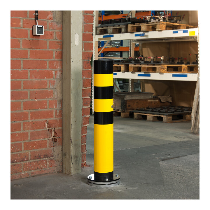 Moravia Bollard de protection SWING, pivotant, acier, jaune/noir, à cheviller, 159 × 1000 mm