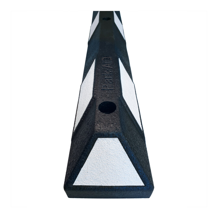 MORAVIA Butée de roue Park-AID 1.200 mm noire avec bandes réfléchissantes blanches, matériel de fixation inclus