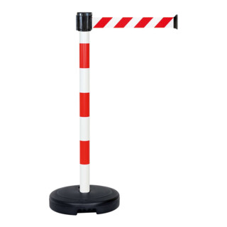 Moravia Gurt-Warnständer BASIC mit rot/weiß schraffiert Band Länge 3000 mm, 50 x 950 mm