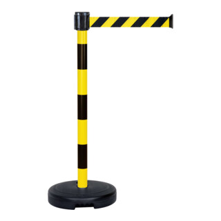 Moravia Gurt-Warnständer BASIC mit schwarz/gelb schraffiert Band Länge 3000 mm, 50 x 950 mm