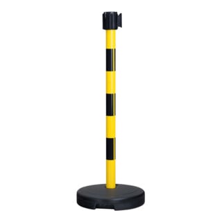 Moravia Gurt-Warnständer BASIC mit schwarz/gelb schraffiert Band Länge 3000 mm, 50 x 950 mm