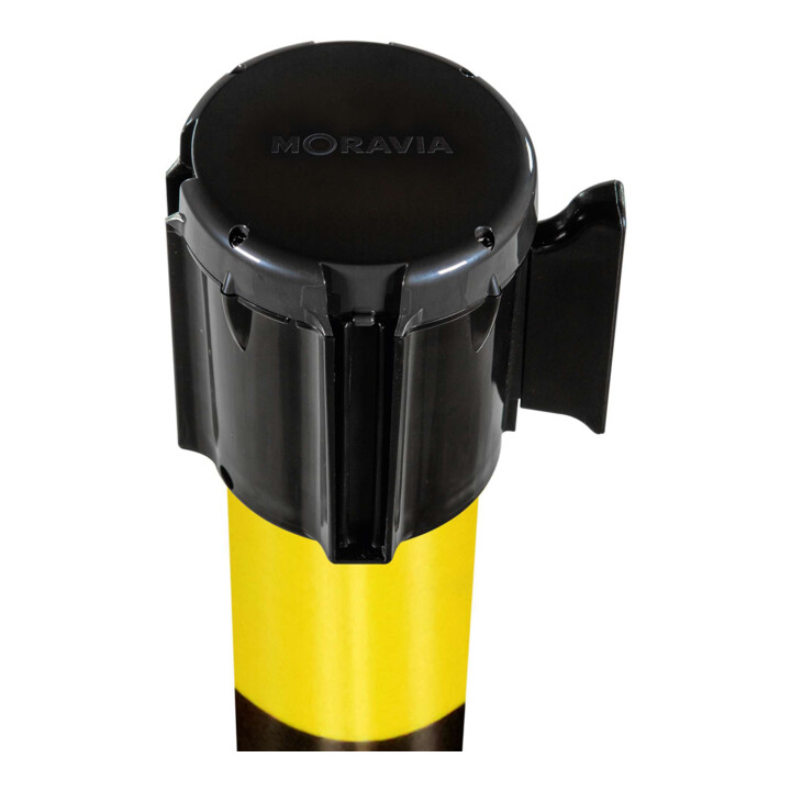Moravia Gurt-Warnständer BASIC mit schwarz/gelb schraffiert Band Länge 3000 mm, 50 x 950 mm