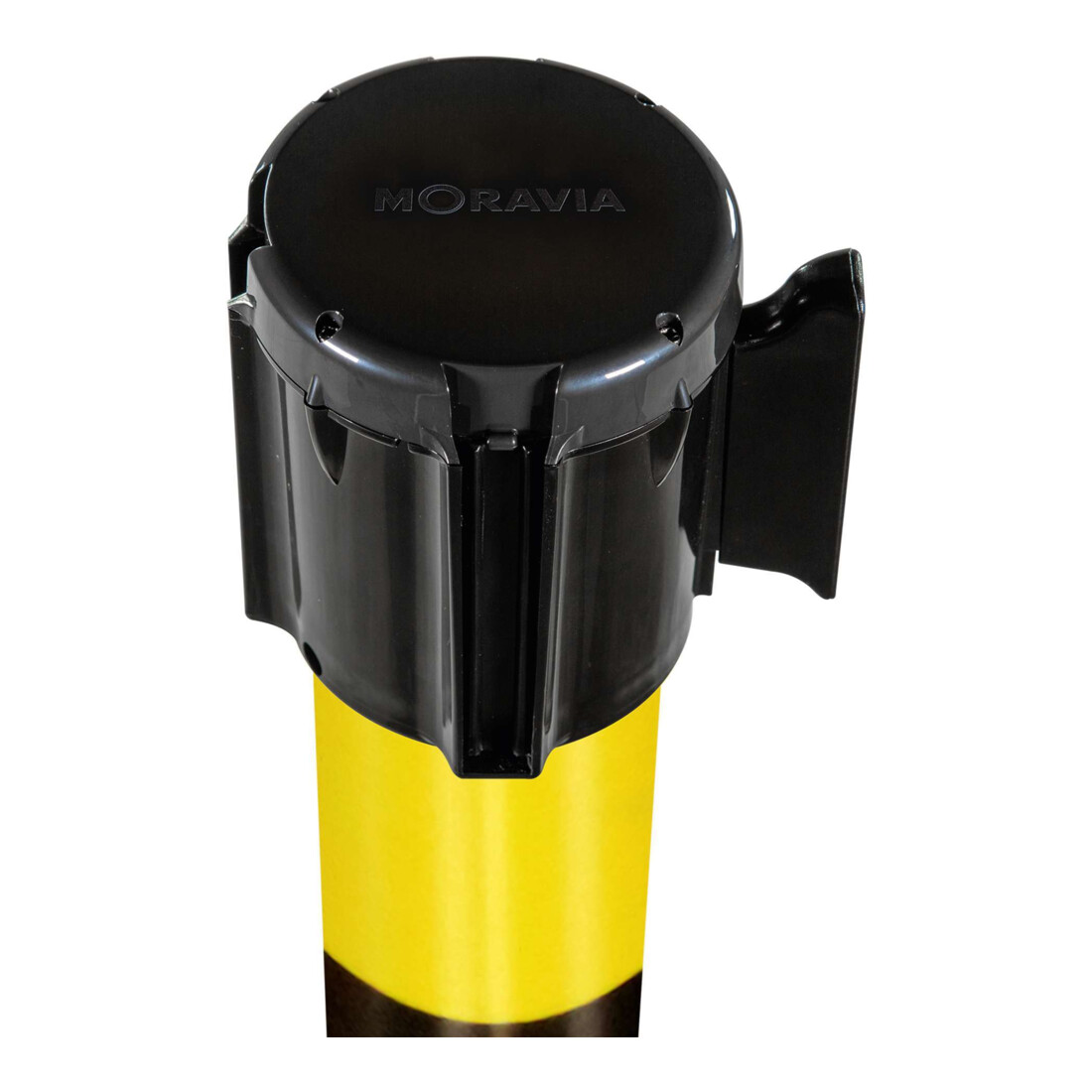 Moravia Gurt-Warnständer BASIC mit schwarz/gelb schraffiert Band Länge 3000 mm, 50 x 950 mm