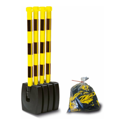 Moravia Kettenständer Set klappbar schwarz/gelb 4 Pfosten 50 x 900 mm + 10 m Kette 4 Stk.