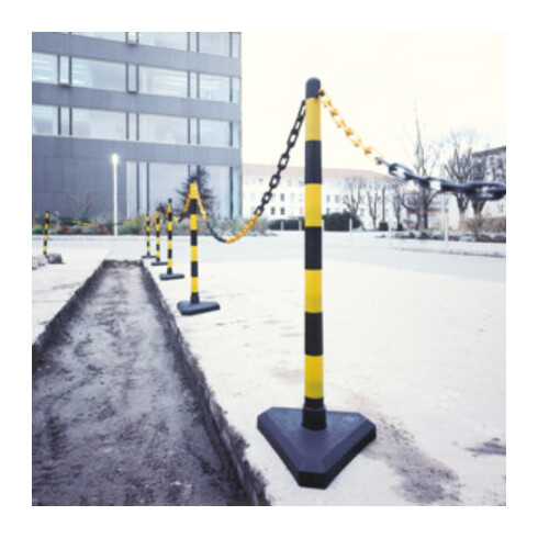 Moravia Kettenständer Set mit Dreiecksfuß schwarz/gelb 10 m Kette + Verbinder + Haken 6 Stk.