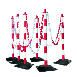 Moravia Kettenständer Set mit Hartgummifuß rot/weiß 10 m Kette + Verbinder + Haken 6 Stk.