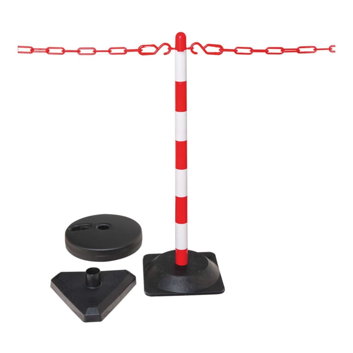 Moravia Kettenständer Set mit Hartgummifuß rot/weiß 10 m Kette + Verbinder + Haken 6 Stk.