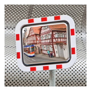 Moravia Miroir de circulation en acier inoxydable 450 × 600 mm cadre rouge/blanc + collier