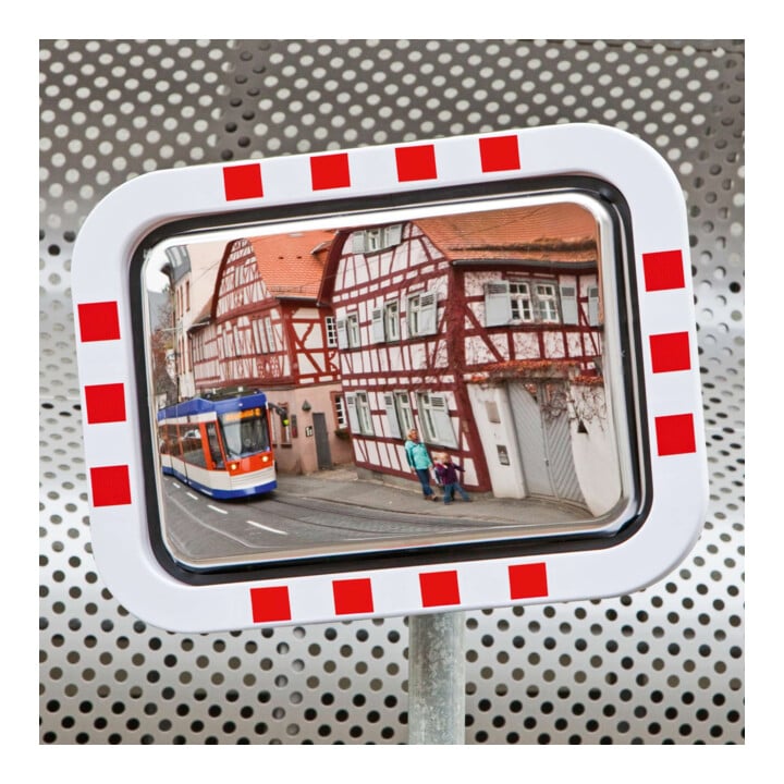 Moravia Miroir de circulation en acier inoxydable 450 × 600 mm cadre rouge/blanc + collier
