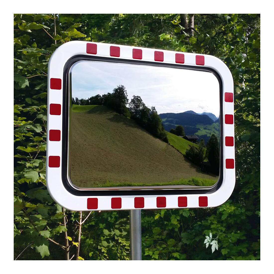 Moravia Miroir de circulation en acier inoxydable 450 × 600 mm cadre rouge/blanc + collier
