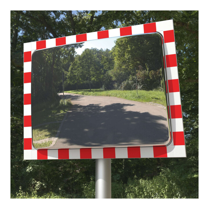 Moravia Miroir de circulation en acier inoxydable 600 × 800 mm cadre rouge/blanc + collier 76 mm
