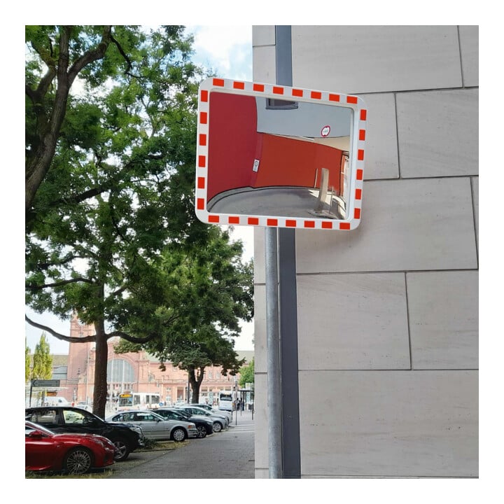 Moravia Miroir de circulation en acrylique 400 × 600 mm cadre rouge/blanc + collier 76 mm