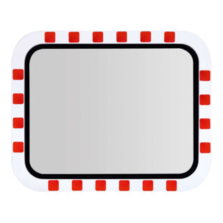 Moravia Miroir de circulation en inox 600 × 800 mm cadre rouge/blanc + collier