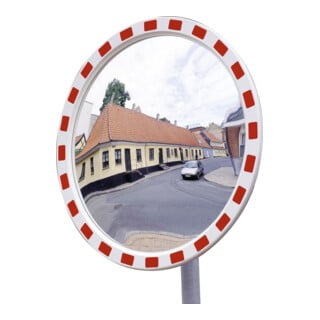 Miroir de circulation Moravia en verre acrylique cadre rond rouge/blanc + 76 collier de serrage