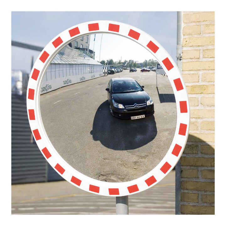 Moravia Miroir de circulation rond en acrylique 600 mm cadre rouge/blanc + collier 76 mm