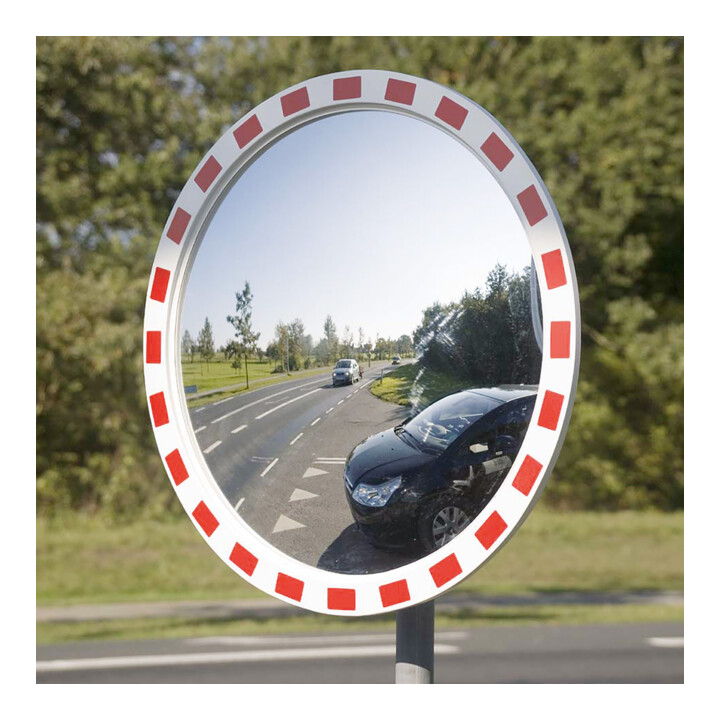 Moravia Miroir de circulation rond en acrylique 600 mm cadre rouge/blanc + collier 76 mm