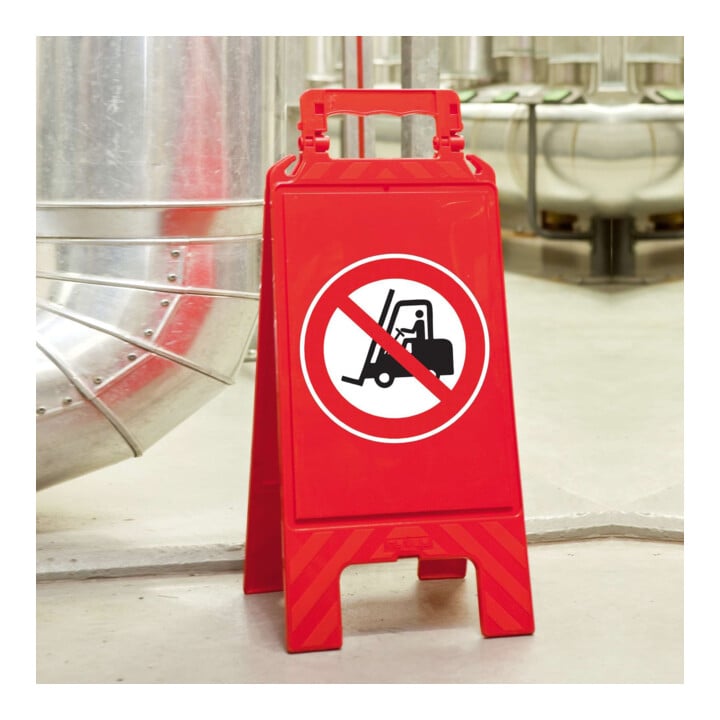 MORAVIA Panneau d’avertissement pliable en plastique rouge Symbole interdiction de chariots élévateurs