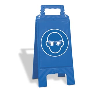 MORAVIA Panneau de signalisation pliable en plastique bleu Porter des lunettes de protection